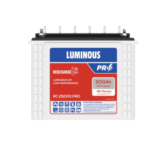 Luminous Inverter & Battery Combo for Home & Shops | Hercules Sine Pro 1500 (1400VA/12V) Pure Sine Wave Inverter | RC 25000 Pro 200 Ah Tall Tubular Battery