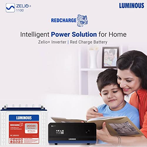Luminous Inverter & Battery Combo for Home, Shop & Office – Zelio+ 1100 (900VA/12V) Pure Sine Wave Inverter + RC25000 200Ah Tall Tubular Battery | 