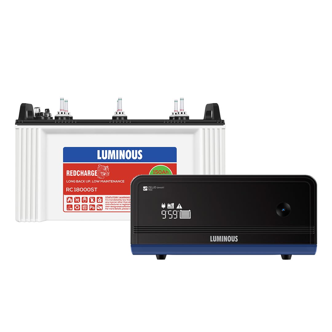 Luminous Inverter & Battery Combo Zelio+ 1100 (900VA/12V) Pure Sine Wave Inverter + RC18000ST 150Ah Short Tubular Battery