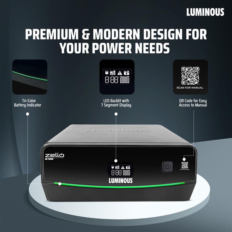 Luminous Inverter & Battery Combo for Home, Shop & Office – Zelio M 1300 (1100VA/12V) Sine Wave Inverter + Ampbox AB24060 Gel Battery with 4 Hr Backup| 