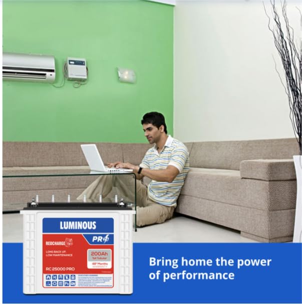 Luminous Inverter & Battery Combo for Home & Shops | Hercules Sine Pro 1500 (1400VA/12V) Pure Sine Wave Inverter | RC 25000 Pro 200 Ah Tall Tubular Battery