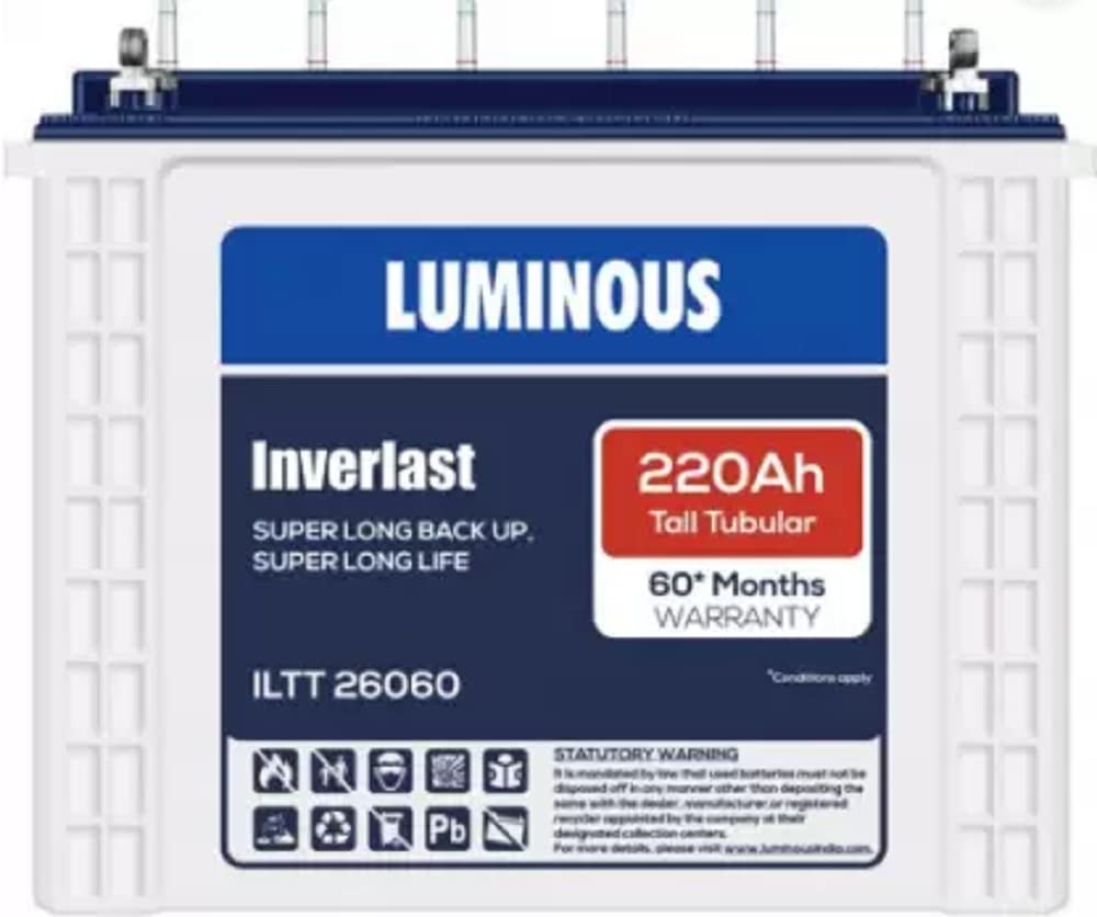 Luminous Inverter & Battery Combo for Home, Office & Shops | Eco Volt Neo 1550 (1400VA/12V) Pure Sine Wave Inverter | ILTT 26060 220 Ah Tall Tubular Battery | 