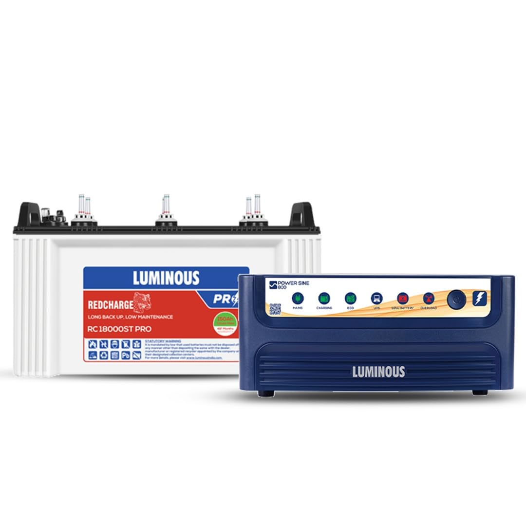 Luminous Inverter & Battery Combo for Home, Office & Shops | Power sine 800 Pure Sine Wave Inverter | RC 18000ST Pro