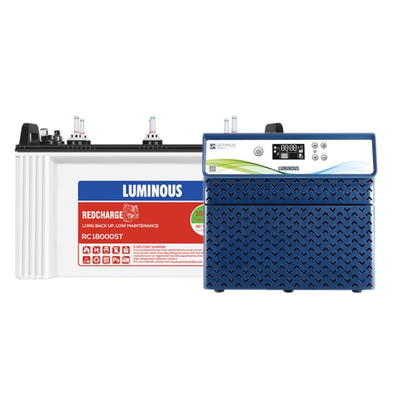 Luminous Inverter & Battery Combo for Home, Office & Shops | Optimus 2300+ (2000VA/24V) Pure Sine Wave Inverter | 2 x RC 18000ST 150 Ah Tubular Batteries | 