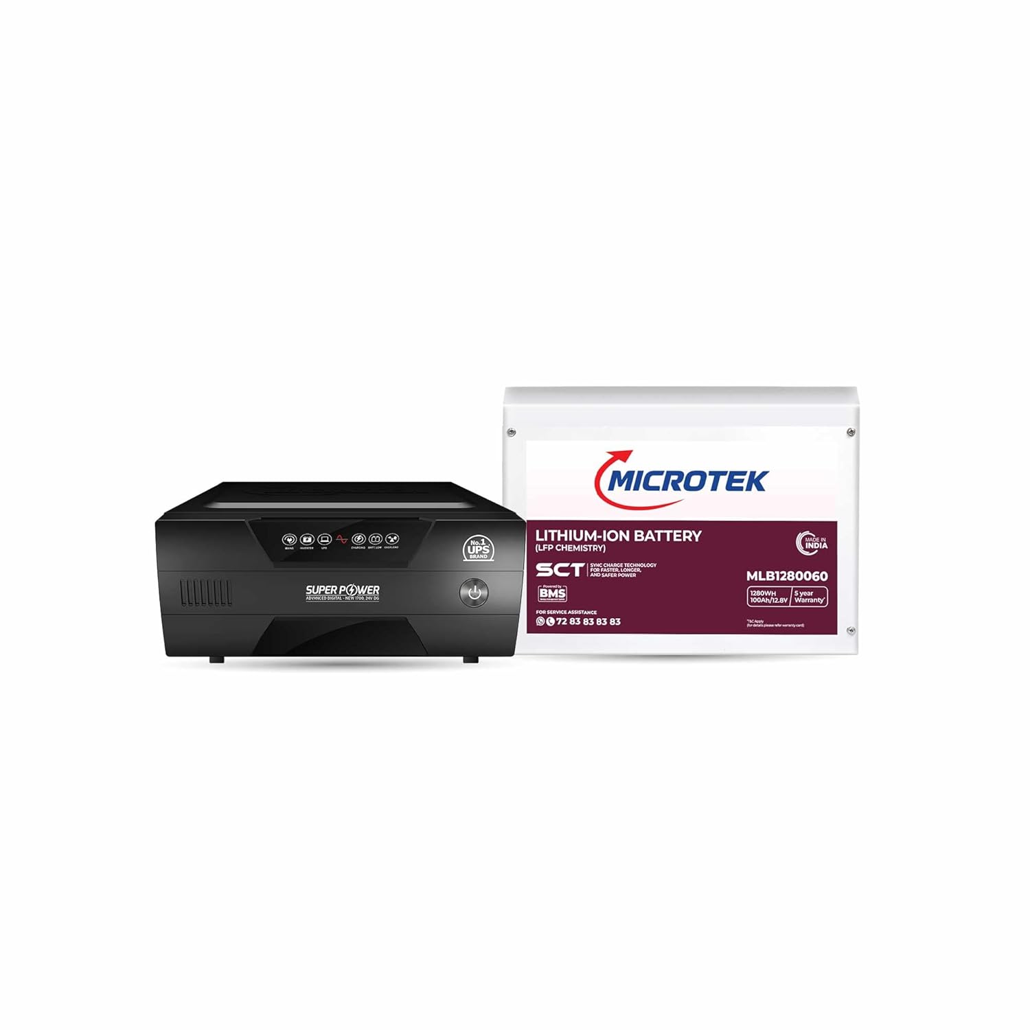Microtek lithium combo Super Power 900 Advanced Digital Wave Inverter (800VA/12V) with Lithium-Ion Battery 12.8V/100Ah,