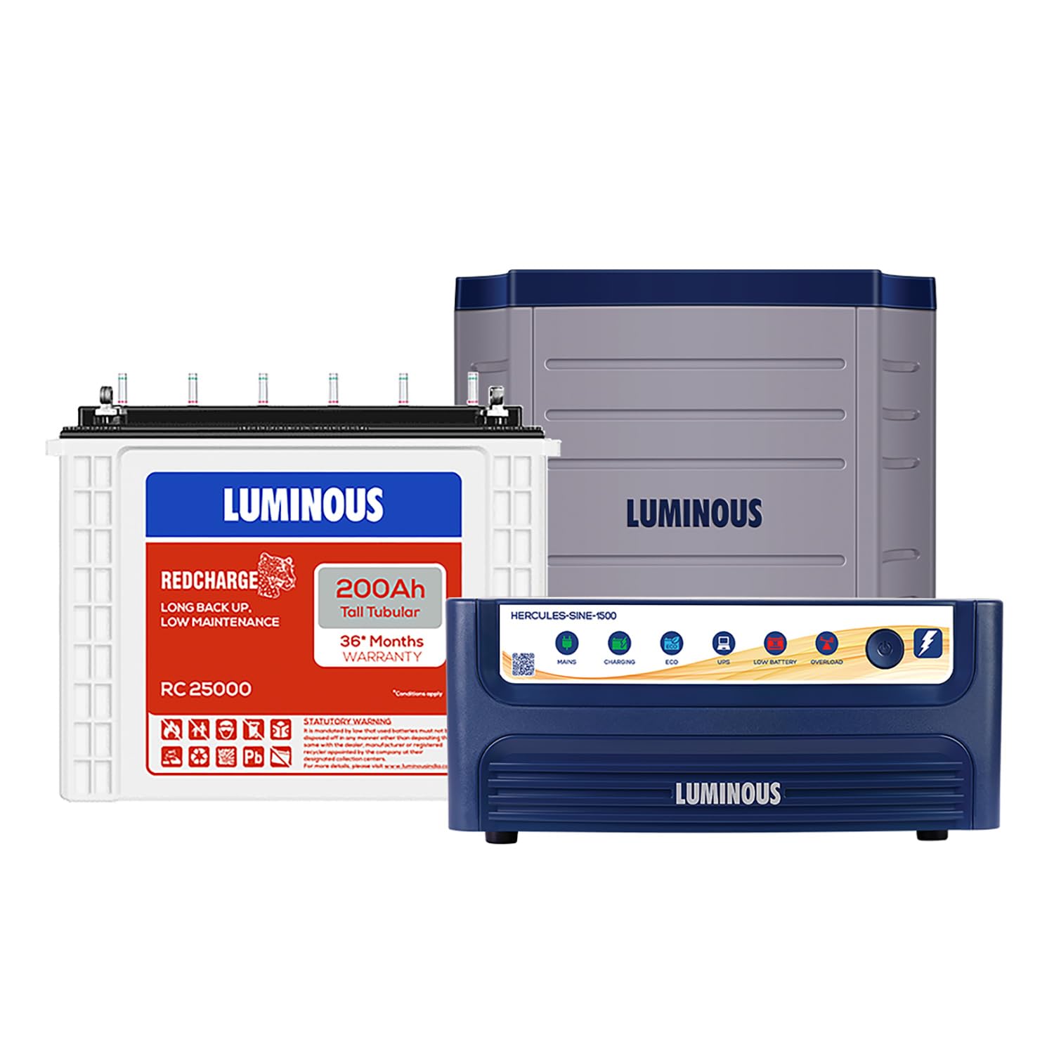 Luminous Inverter & Battery Combo with Trolley for Home & Shop | Hercules Sine Pro 1500 (1400VA/12V) Pure Sine Wave Inverter | RC25000