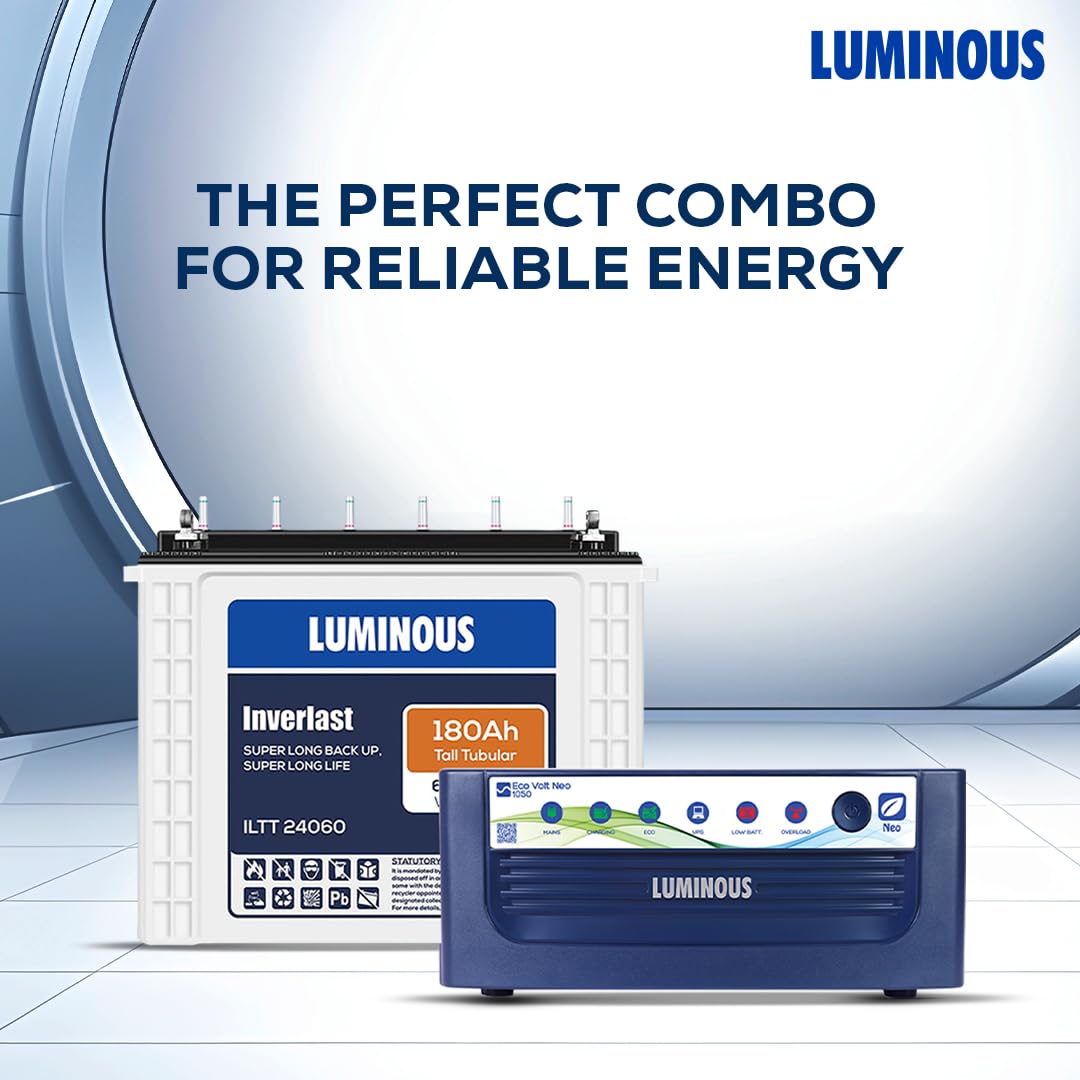 Luminous Inverter & Battery Combo for Home, Office & Shops ( Eco Volt Neo 1050 Sine Wave Inverter, Inverlast ILTT 24060 180 Ah