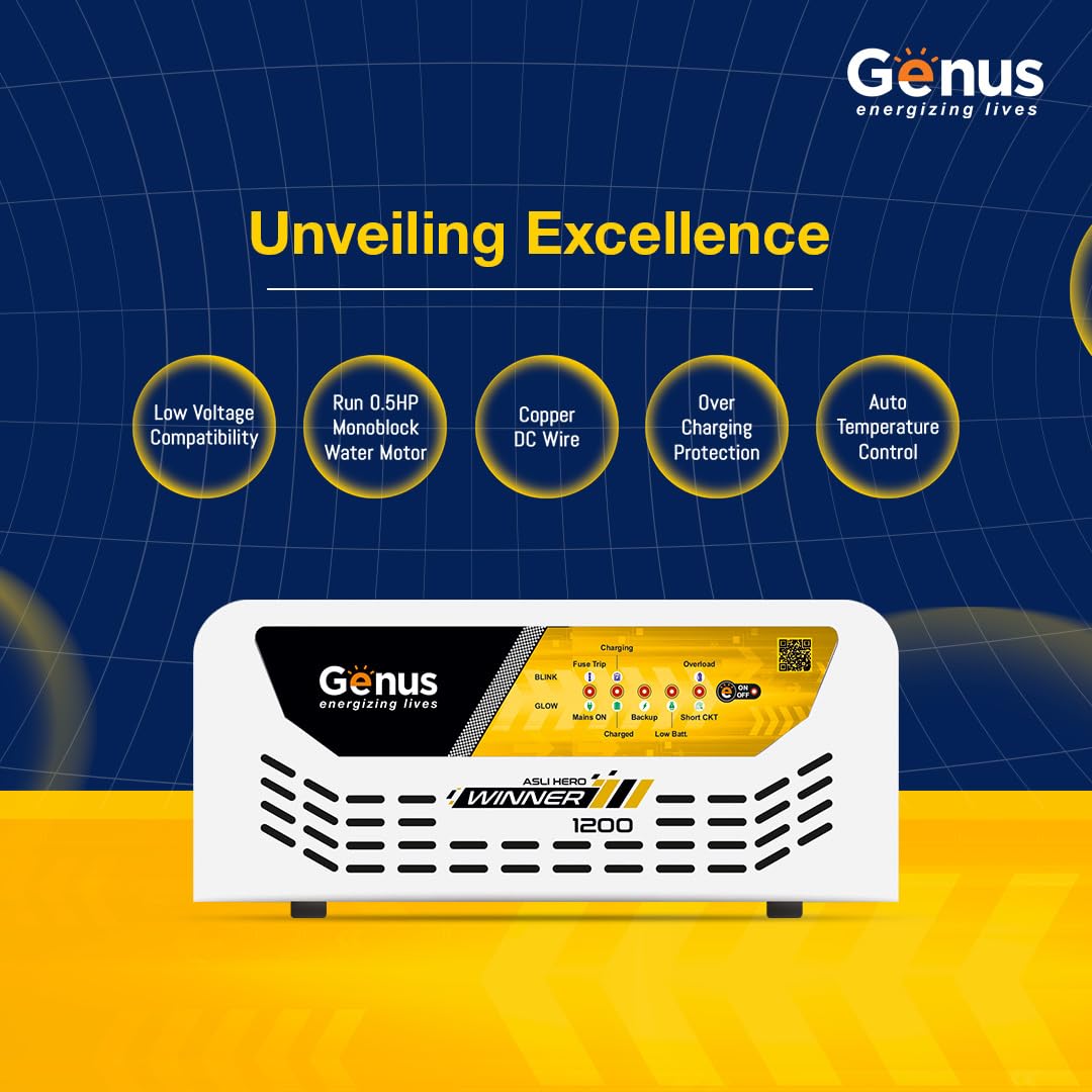 Genus Inverter with Battery Combo (Inverter: Winner 1200 / Pure Sine Wave / 900VA / 12V / 3 Year Warranty || Battery: GTT270 / TT Battery / 230 Ah / 72M Warranty) 
