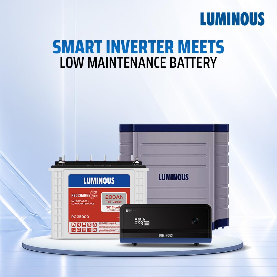 Luminous Inverter & Battery Combo with Trolley for Home & Shops | Zelio+ 1100 (900VA/12V) Pure Sine Wave Inverter | RC 25000 200 Ah