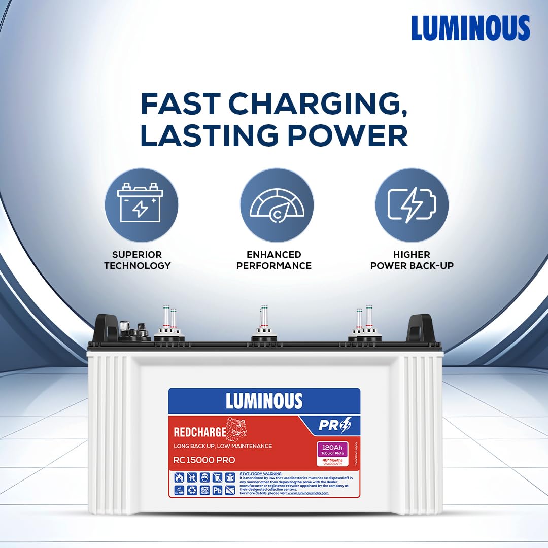 Luminous Eco Volt Neo 850 Pure Sine Wave 700VA/12V Inverter with Red Charge RC 15000PRO 120Ah Battery Combo 