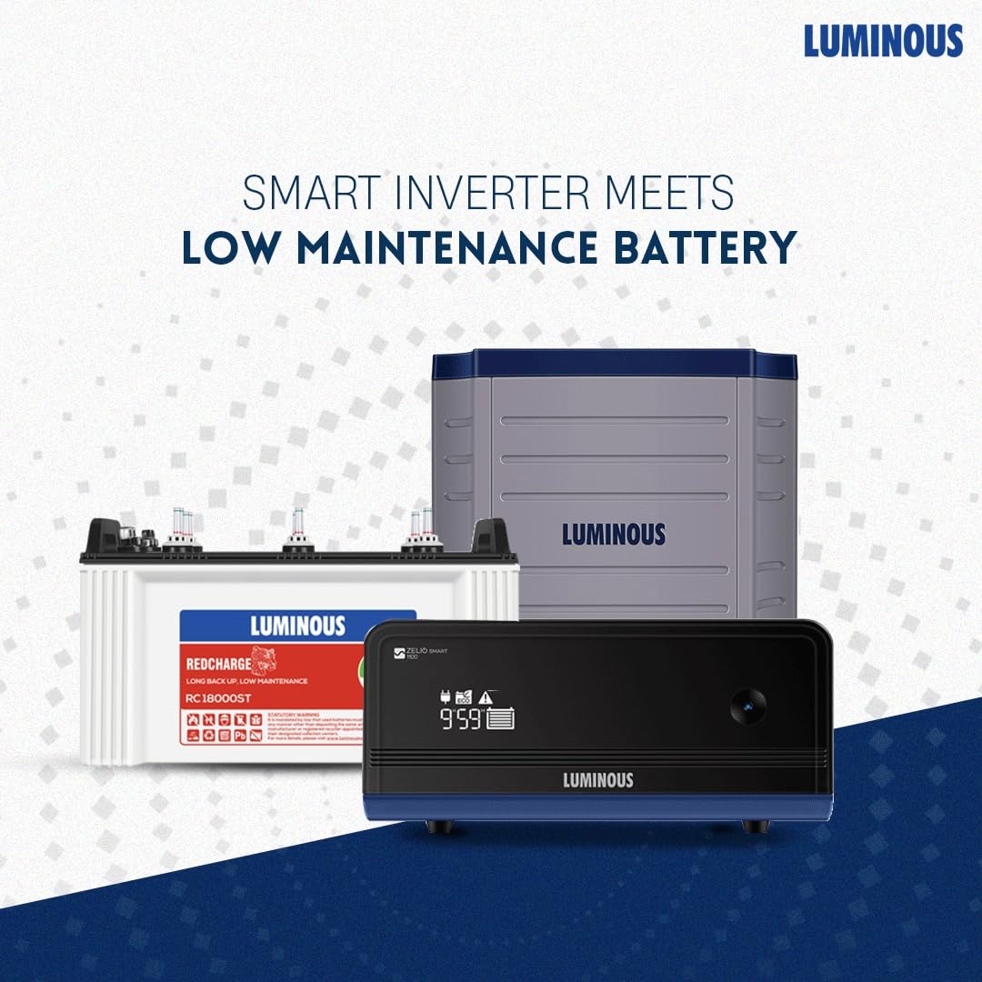Luminous Inverter & Battery Combo with Trolley for Home & Shops | Zelio+ 1100 (900VA/12V) Pure Sine Wave Inverter | RC 18000ST 150 Ah Short Tubular Battery 