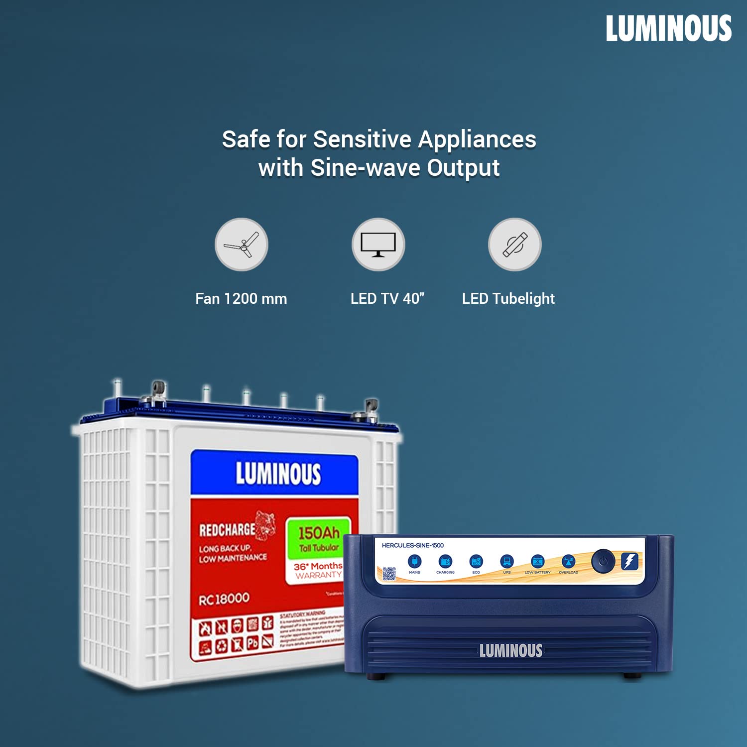 Luminous Inverter & Battery Combo for Home, Office & Shops (Hercules 1500 + RC 18000)