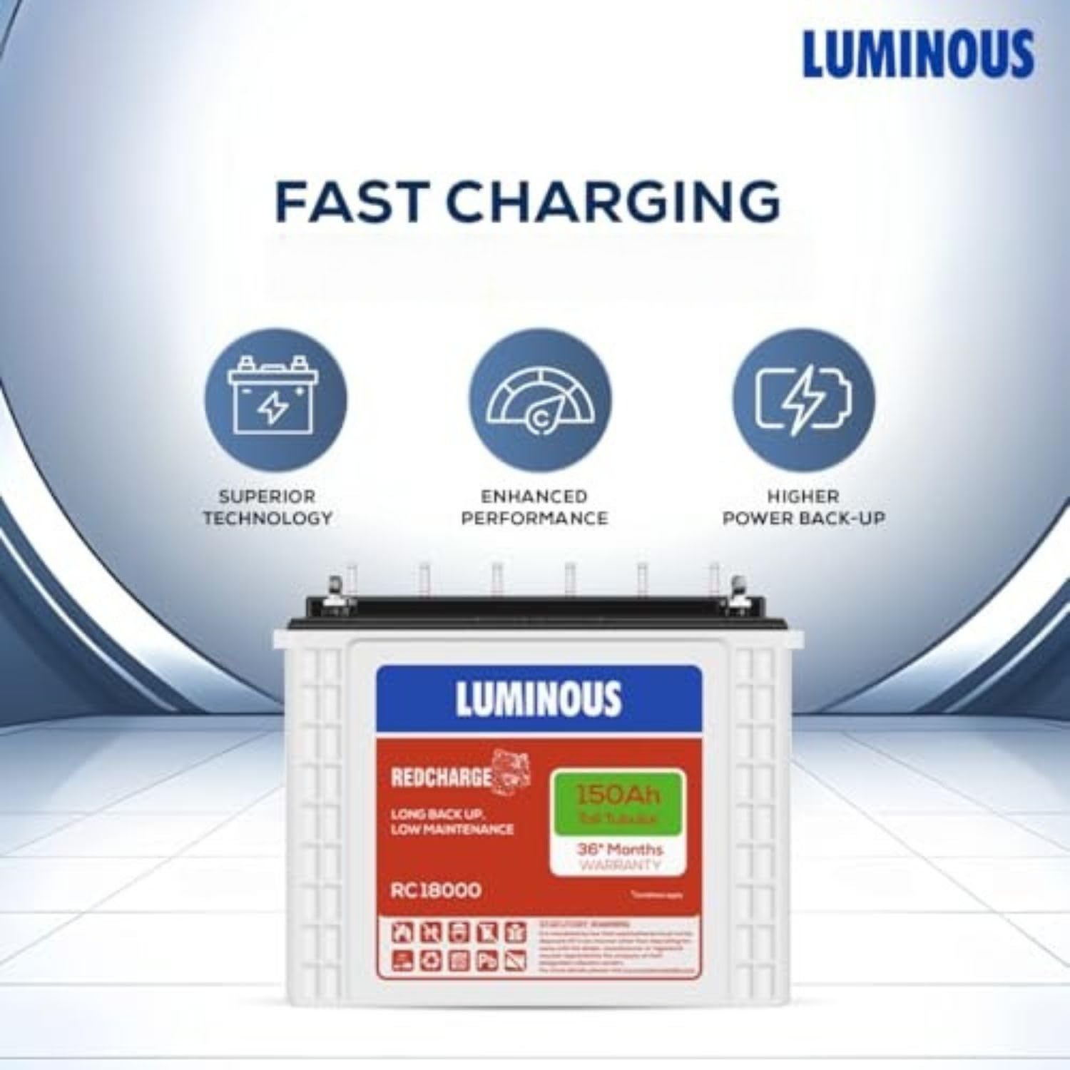 Luminous Inverter & Battery Combo ,Eco Volt Neo 1050 (900VA/12V) Sine Wave Inverter + RC18000 150Ah Tall Tubular Battery