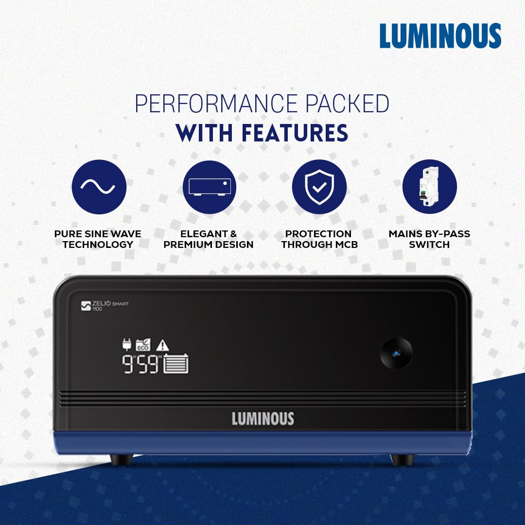 Luminous Inverter & Battery Combo Zelio+ 1100 (900VA/12V) Pure Sine Wave Inverter + RC18000ST 150Ah Short Tubular Battery