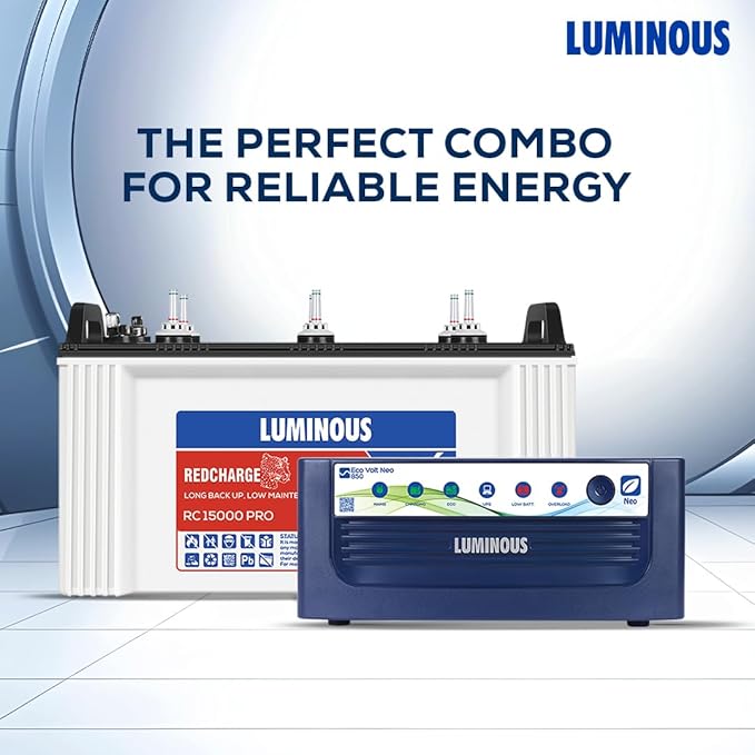 Luminous Eco Volt Neo 850 Pure Sine Wave 700VA/12V Inverter with Red Charge RC 15000PRO 120Ah Battery Combo 