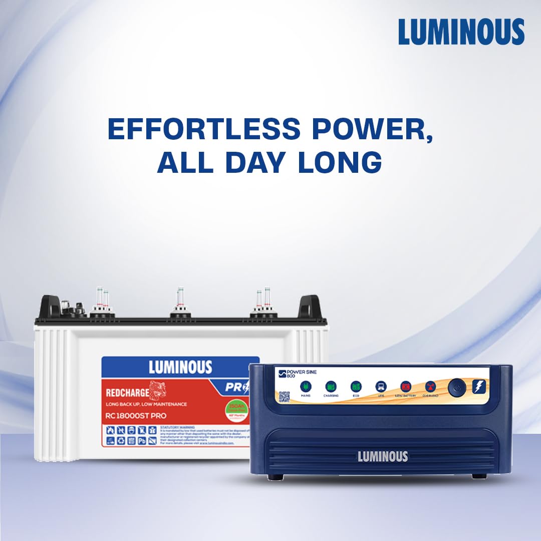 Luminous Inverter & Battery Combo for Home, Office & Shops | Power sine 800 Pure Sine Wave Inverter | RC 18000ST Pro 