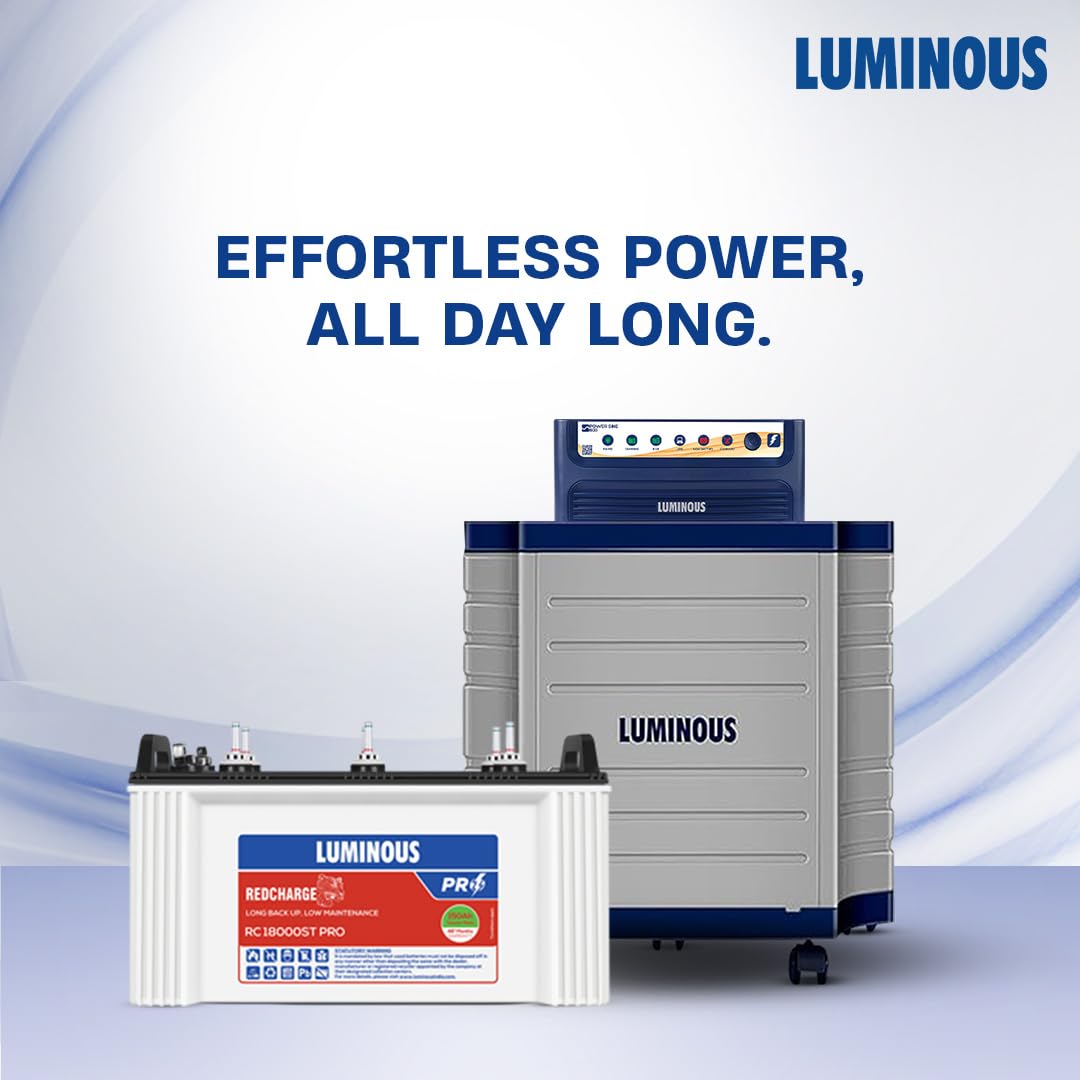 Luminous Inverter & Battery Combo with Trolley for Home & Shops | Power sine 800 (700VA/12V) Pure Sine Wave Inverter | RC 18000ST Pro 150Ah Short Tubular Battery | 