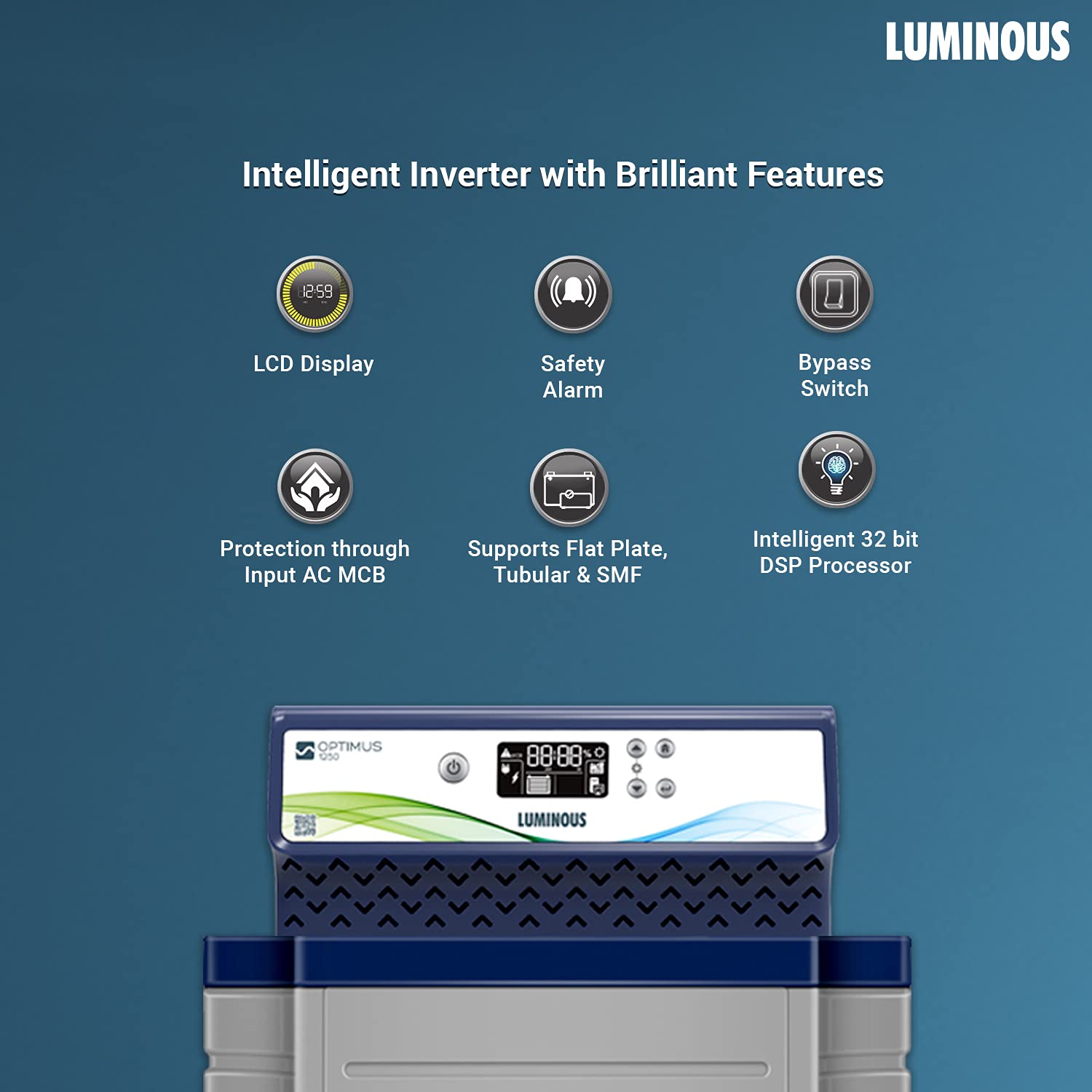 Luminous Inverter & Battery Combo with Tall Tubular Trolley Optimus 1250 Sine Wave Inverter, SC 18060 150 Ah (Blue)
