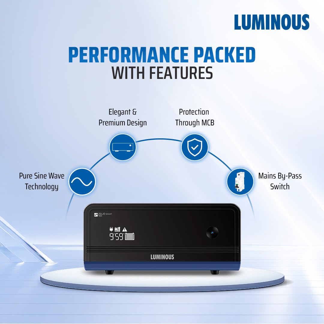 Luminous Inverter & Battery Combo with Trolley for Home & Shops | Zelio+ 1100 (900VA/12V) Pure Sine Wave Inverter | RC 25000 200 Ah