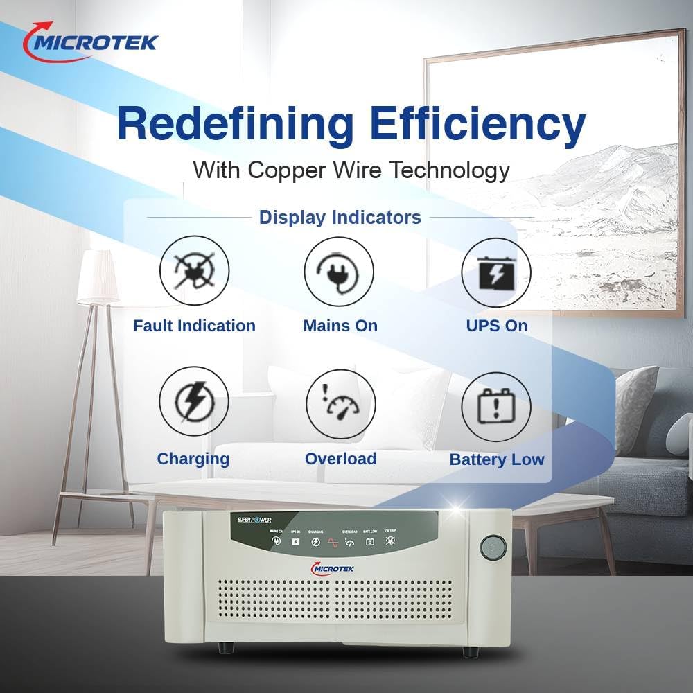 Microtek Super Power 700 Advanced Digital 600VA/510W Inverter, Support 1 Battery with 2 Year Warranty for Home, Office & Shops