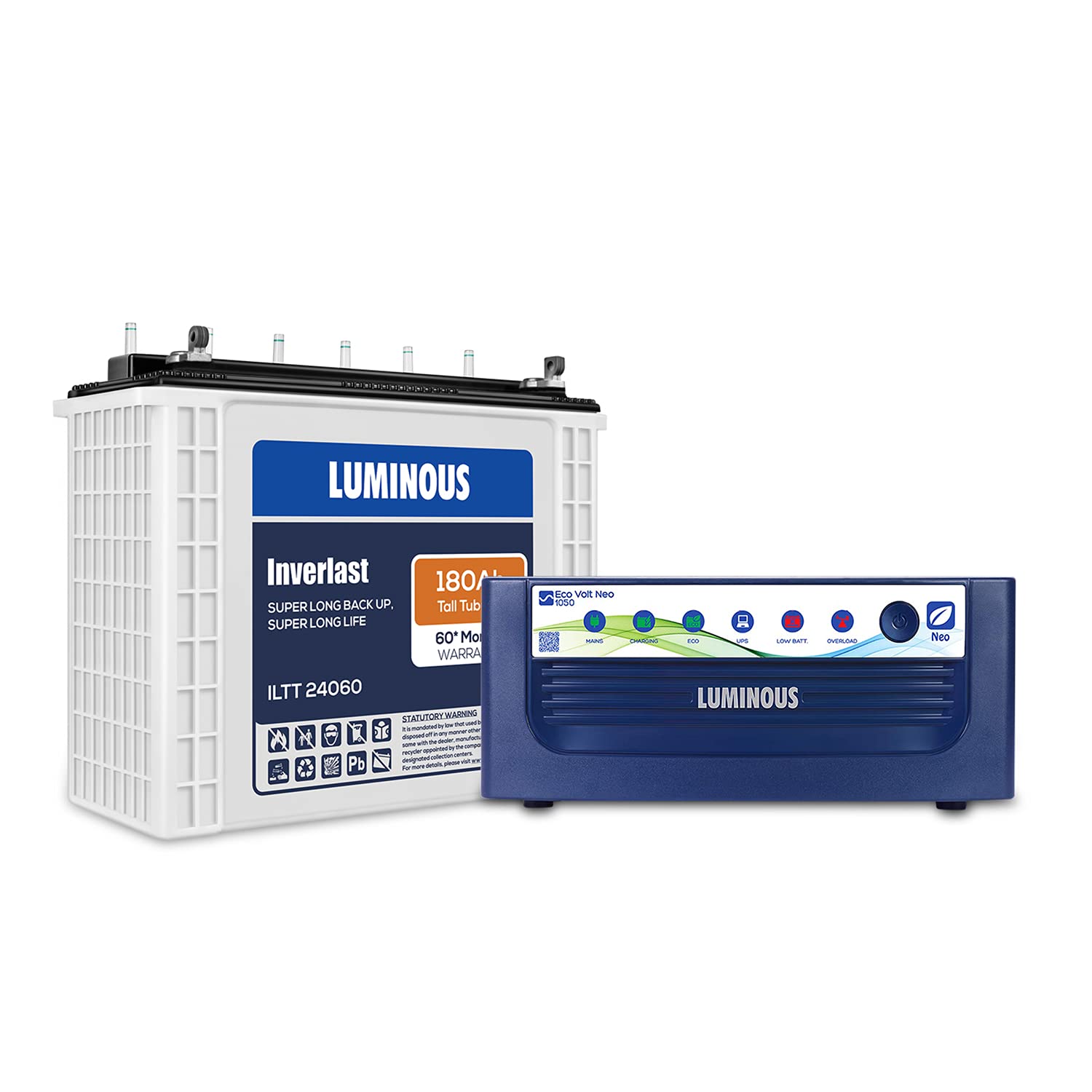 Luminous Inverter & Battery Combo for Home, Office & Shops ( Eco Volt Neo 1050 Sine Wave Inverter, Inverlast ILTT 24060 180 Ah