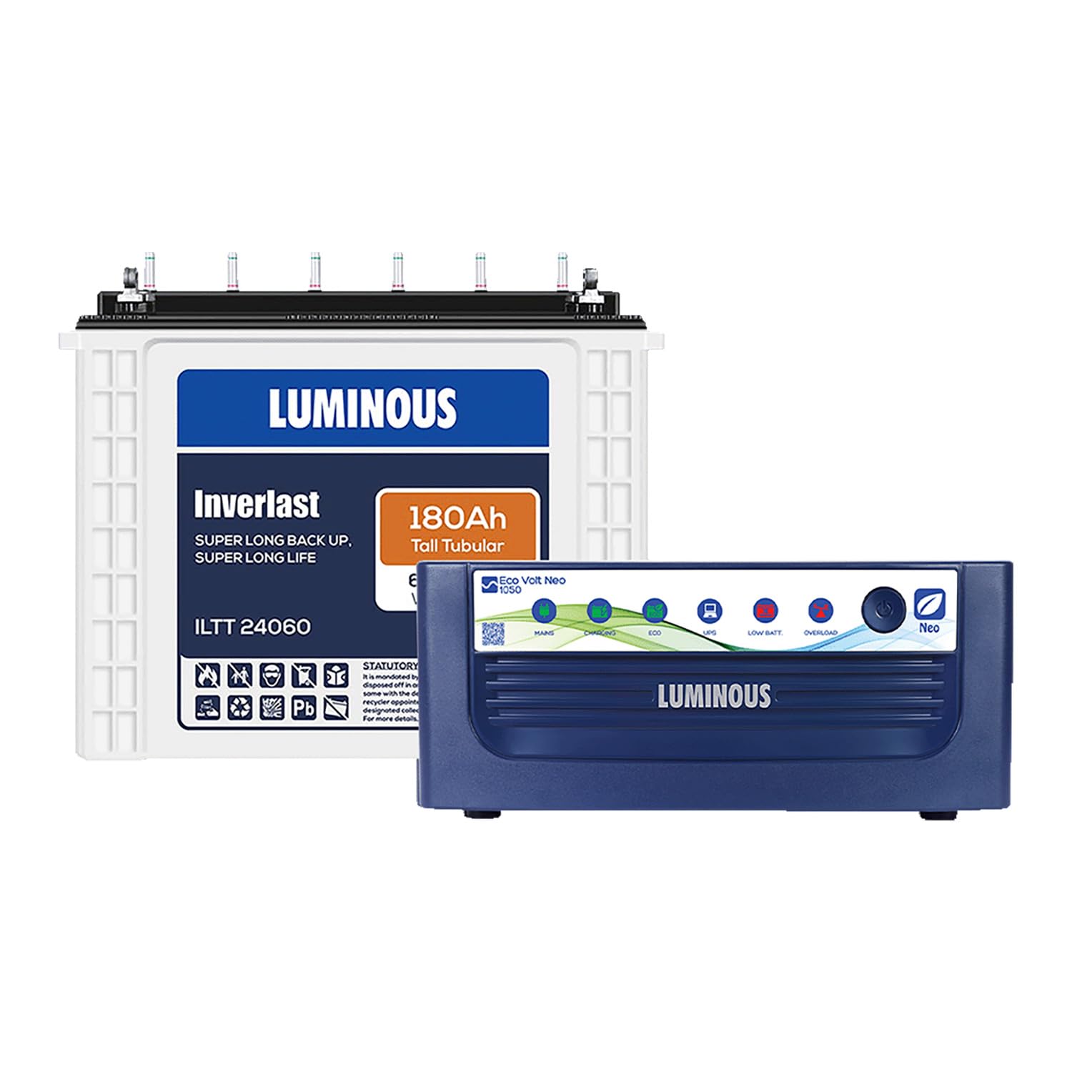 Luminous Inverter & Battery Combo for Home, Office & Shops ( Eco Volt Neo 1050 Sine Wave Inverter, Inverlast ILTT 24060 180 Ah