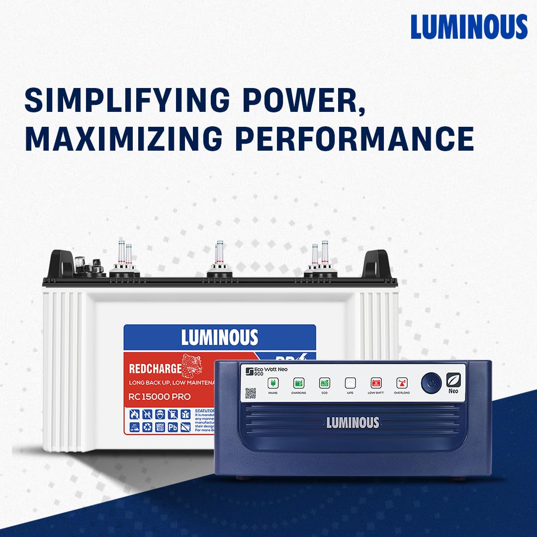 Luminous Inverter & Battery Combo (Eco Watt Neo 900 Square Wave 800VA/12V Inverter, Red Charge RC 15000PRO 120Ah Battery)  