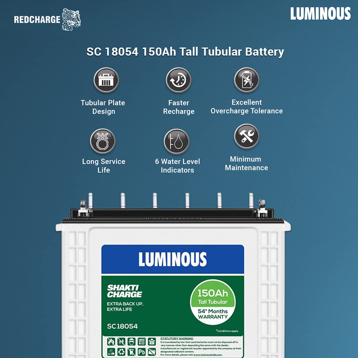 Luminous Inverter & Battery Combo with Tall Tubular Trolley Optimus 1250 Sine Wave Inverter, SC 18060 150 Ah (Blue)