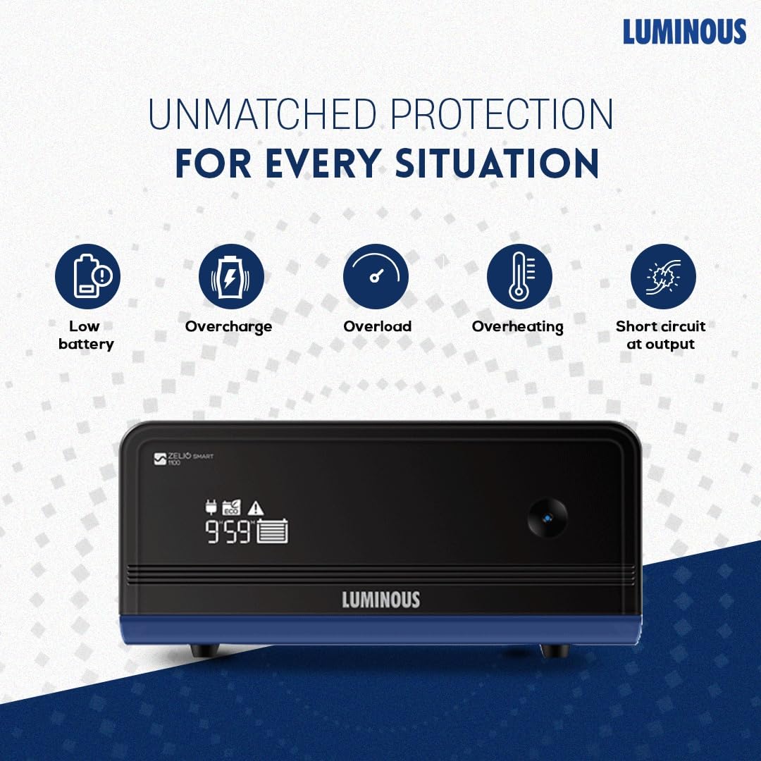 Luminous Inverter & Battery Combo Zelio+ 1100 (900VA/12V) Pure Sine Wave Inverter + RC25000 200Ah Tall Tubular Battery