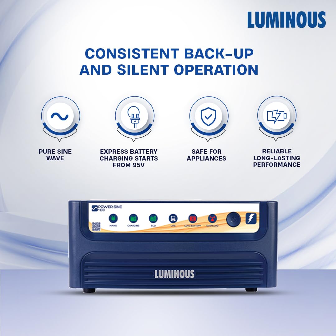 Luminous Inverter & Battery Combo (Power sine 1100 Pure Sine Wave 900VA/12V Inverter with ILTT20060 Tall Tubular 160Ah Battery + Trolley) 