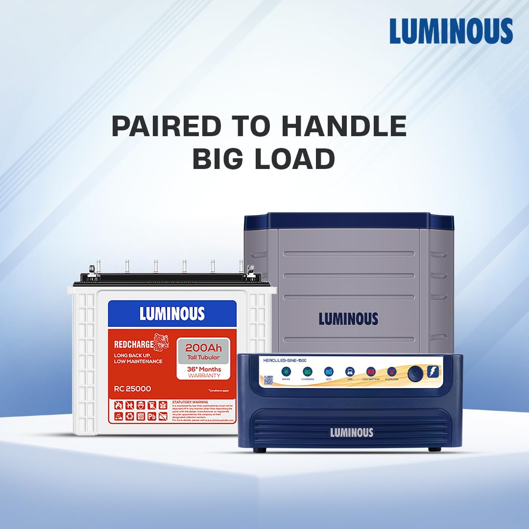 Luminous Inverter & Battery Combo with Trolley for Home & Shop | Hercules Sine Pro 1500 (1400VA/12V) Pure Sine Wave Inverter | RC25000 