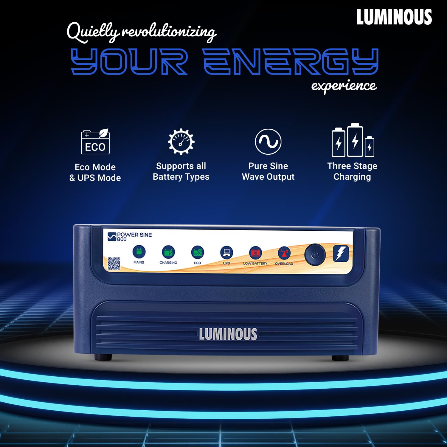 Luminous Inverter & Battery Combo (Power sine 800 Pure Sine Wave 700VA/12V Inverter with RC 18000 Tall Tubular 150Ah Battery + Trolley) 