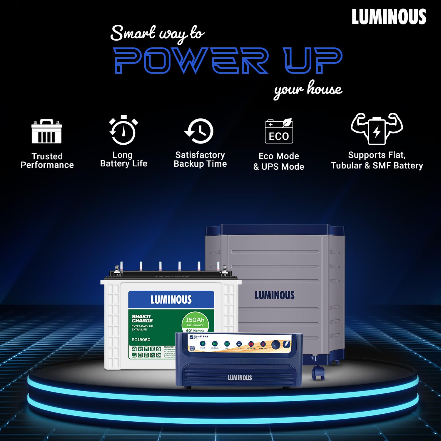 Luminous Inverter & Battery Combo (Power sine 800 Pure Sine Wave 700VA/12V Inverter with SC 18060 
