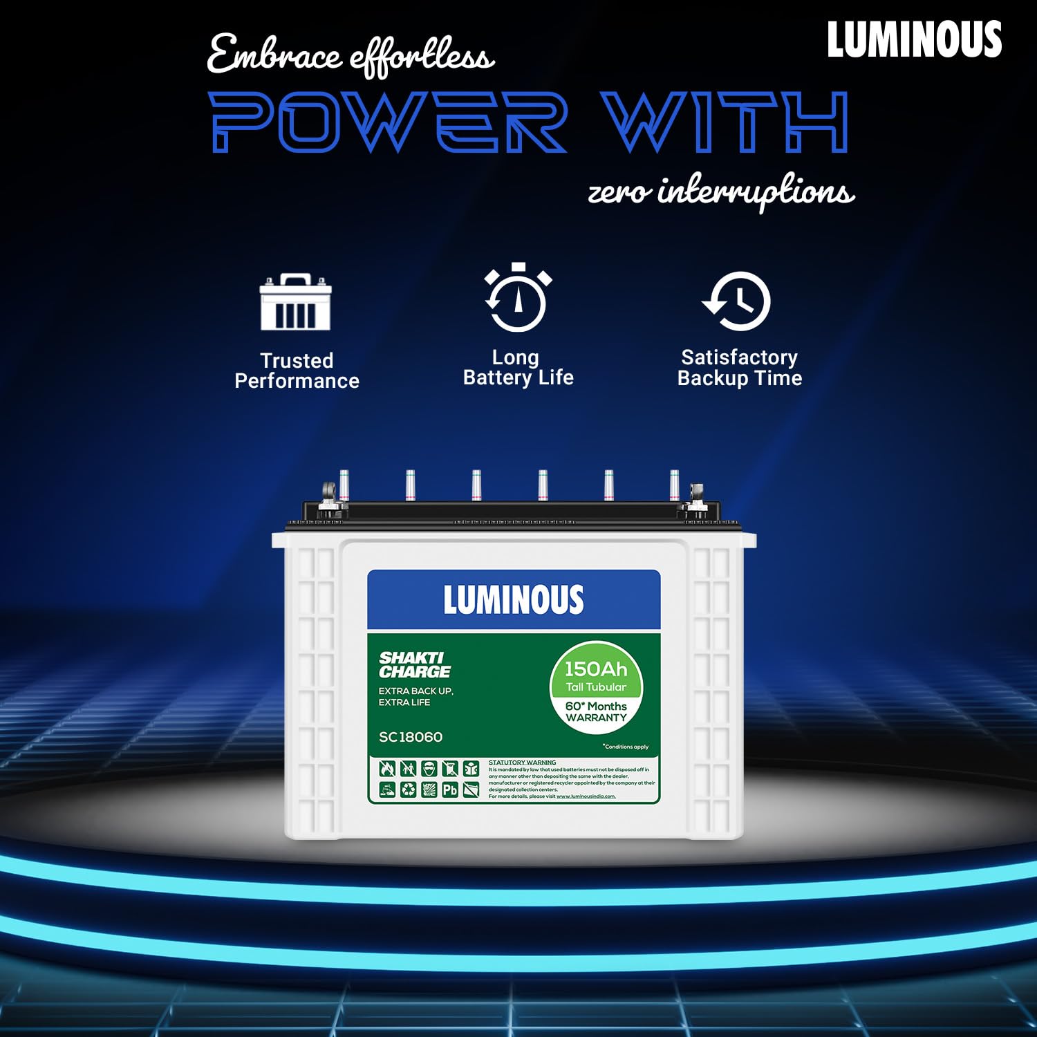 Luminous Inverter & Battery Combo (Power sine 800 Pure Sine Wave 700VA/12V Inverter with SC 18060 