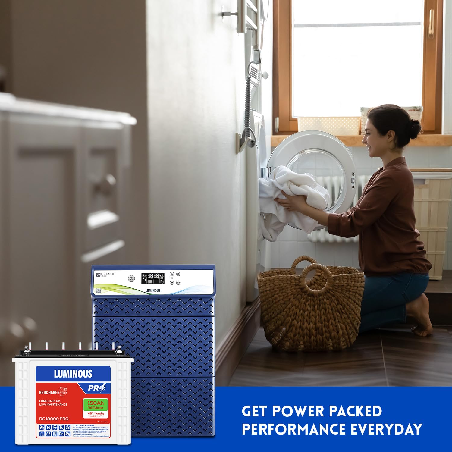 Luminous Inverter & Battery Combo for Home, Office & Shops | Optimus 4500+ (4000VA/48V) Pure Sine Wave Inverter | 4 x RC 18000 PRO 150 Ah Tubular Batteries | 36 M Inverter & 48 M Battery Warranty