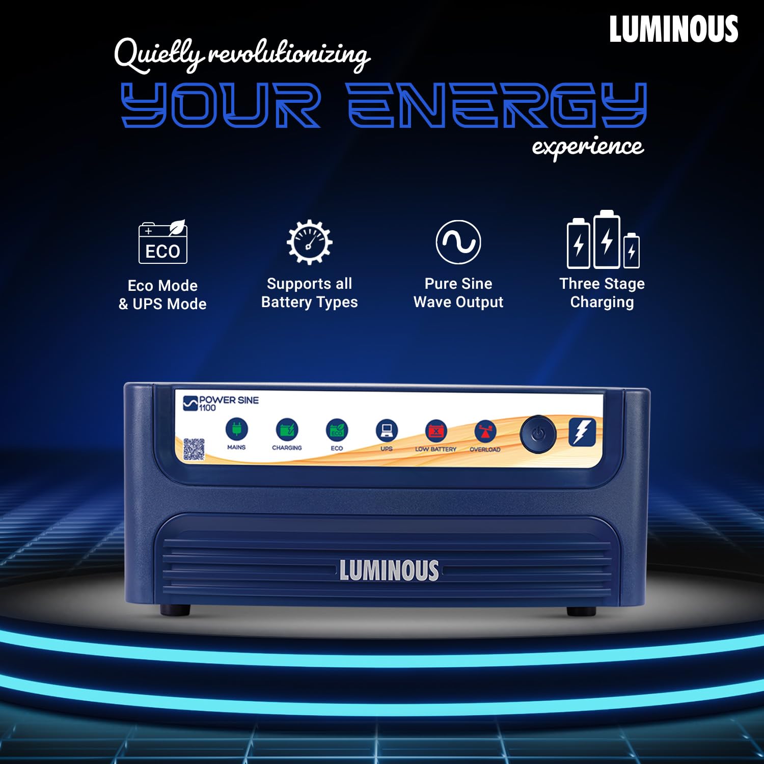 Luminous Inverter & Battery Combo (Power sine 1100 Pure Sine Wave 900VA/12V Inverter with ILTT20060 Tall Tubular 160Ah Battery) f