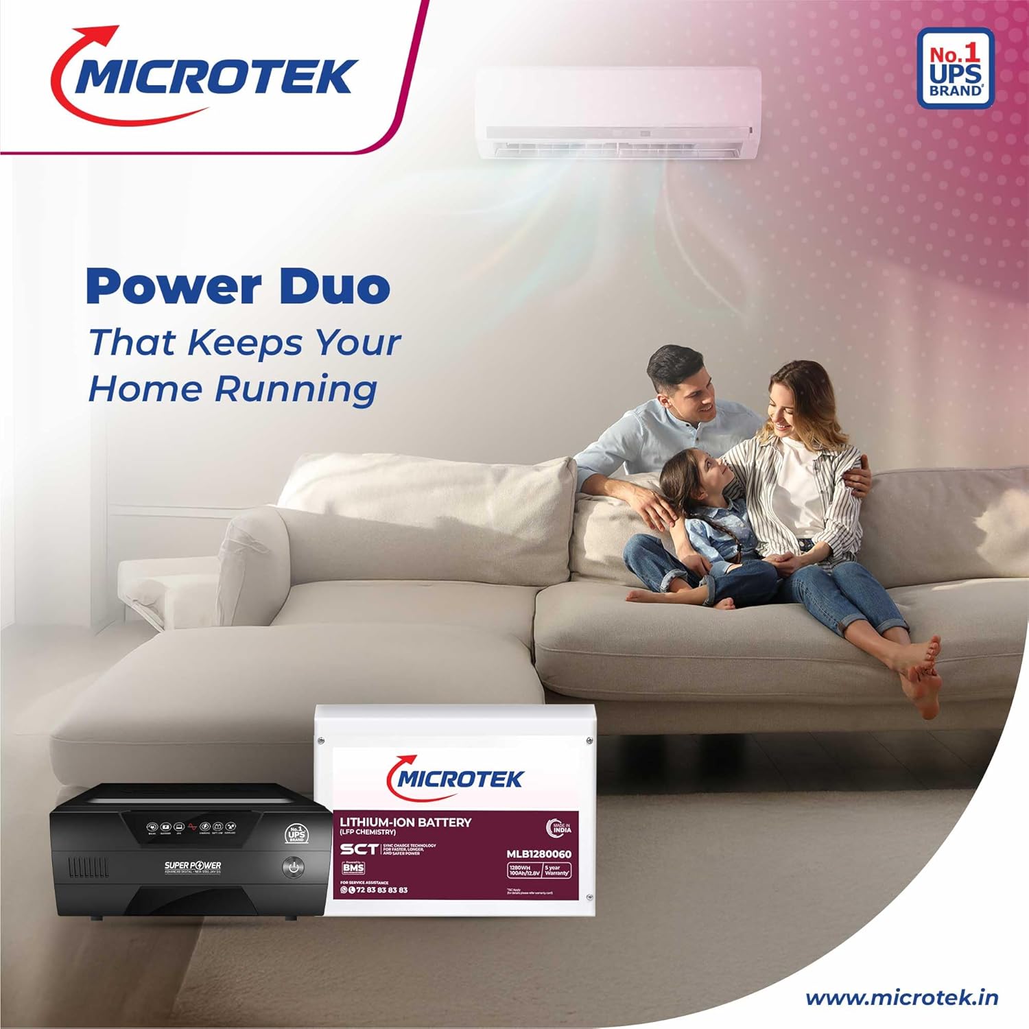 Microtek lithium combo Super Power 900 Advanced Digital Wave Inverter (800VA/12V) with Lithium-Ion Battery 12.8V/100Ah,
