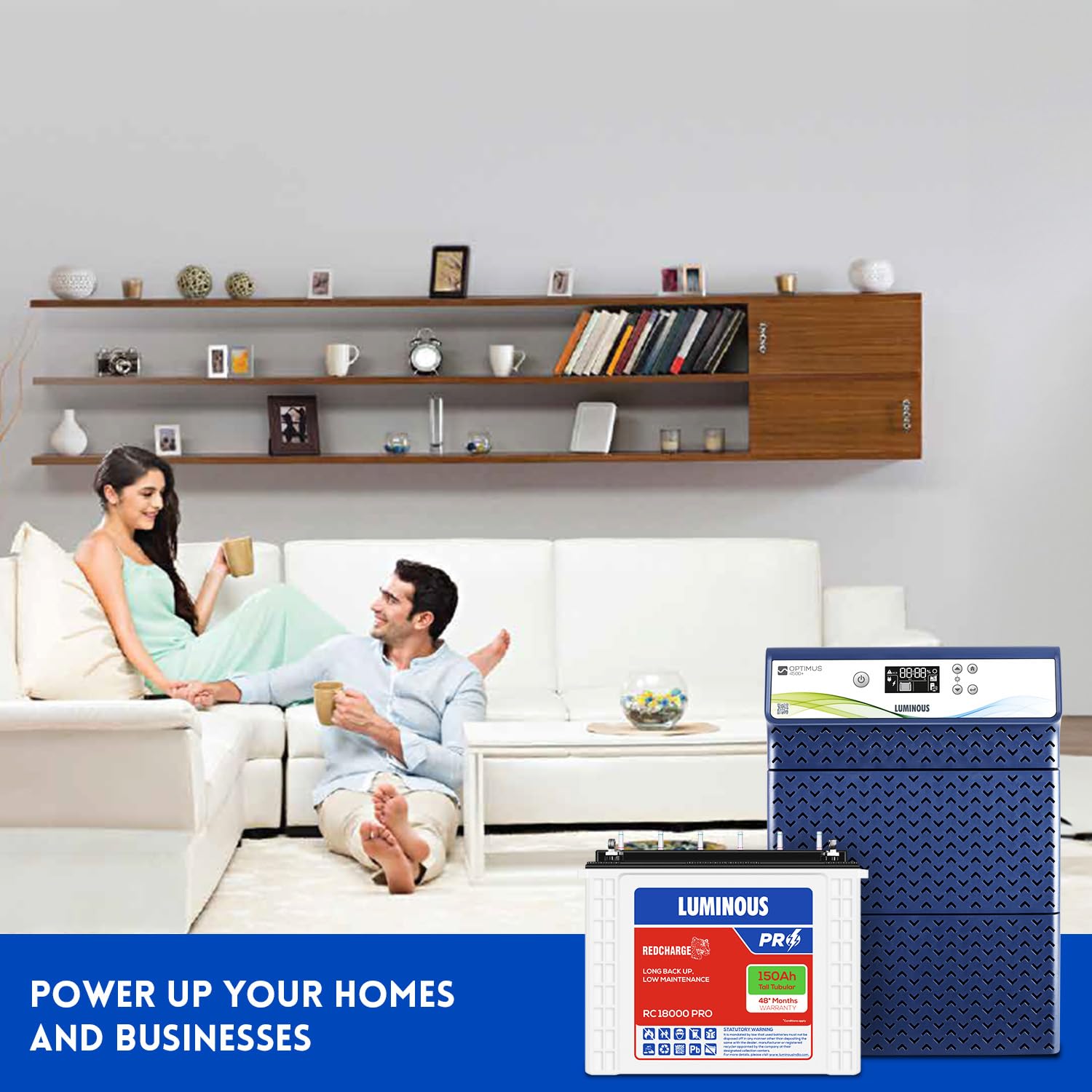 Luminous Inverter & Battery Combo for Home, Office & Shops | Optimus 4500+ (4000VA/48V) Pure Sine Wave Inverter | 4 x RC 18000 PRO 150 Ah Tubular Batteries | 36 M Inverter & 48 M Battery Warranty