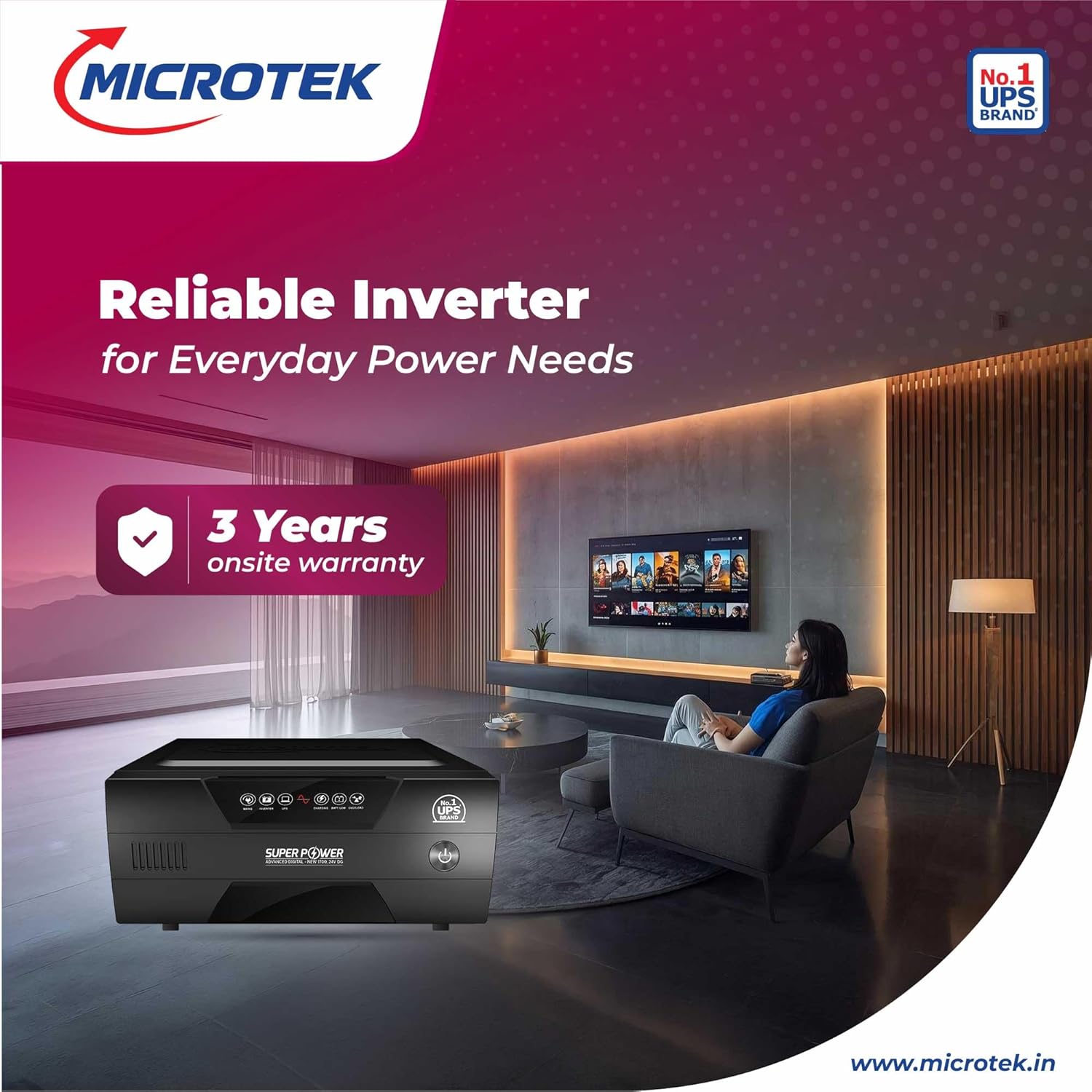 Microtek lithium  Combo – Super Power 700 Advanced Digital Inverter (600VA/12V) with Lithium-Ion Battery