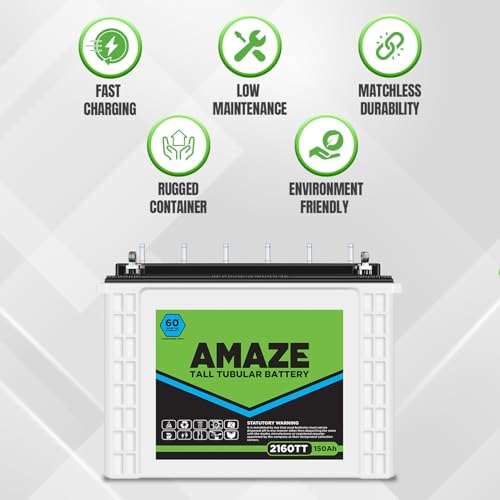 Amaze Tall Tubular Battery for Home, Office & Shops | 2160TT 150Ah | Easy Installation | Durable and Reliable Inverter Battery | Minimum Maintenance | with 60 Months Warranty