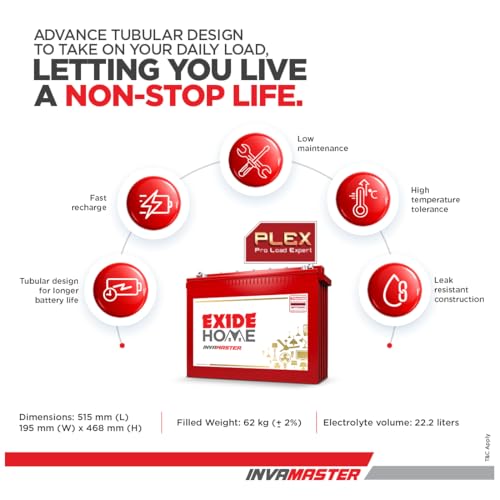 EXIDE INVA Master IMTT2000 200Ah 12V Tall Tubular Inverter Battery | Ideal for Home, Office & Shops | Long Backup & Low Maintenance | Leak Resistant | 60 Months Warranty