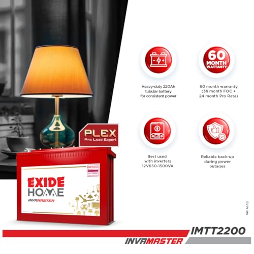 EXIDE INVA Master IMTT2200 220Ah 12V Tall Tubular Inverter Battery | Ideal for Home, Office & Shops | Long Backup & Low Maintenance | Leak Resistant | 60 Months Warranty