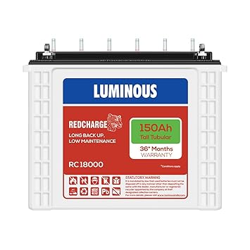 Luminous Red Charge RC 18000 Tall Tubular Inverter Battery for Home, Office & Shops | 150Ah/12V High-Performance, Durable & Low Maintenance Battery | Easy Installation | 36 Months Warranty