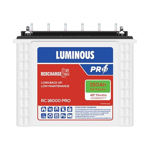 Luminous Red Charge RC 18000 PRO Tall Tubular Inverter Battery for Home, Office & Shops | 150Ah/12V High-Performance, Durable & Low Maintenance Battery | Easy Installation | 48 Months Warranty