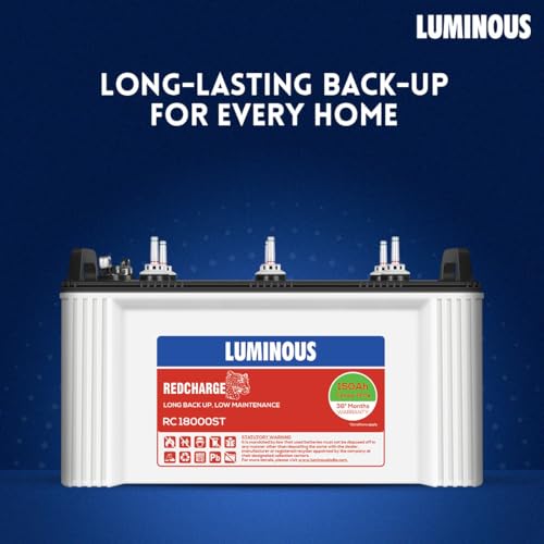 Luminous Red Charge RC 18000ST Short Tubular Inverter Battery for Home, Office & Shops | 150Ah/12V High-Performance, Durable & Low Maintenance Battery | Easy Installation | 36 Months Warranty