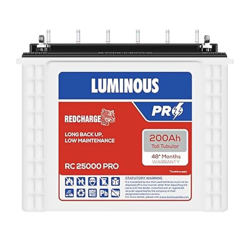Luminous Red Charge RC 25000 PRO Tall Tubular Inverter Battery for Home, Office & Shops | 200Ah/12V High-Performance, Durable & Low Maintenance Battery | Easy Installation | 48 Months Warranty
