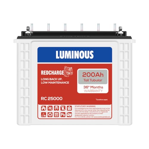 Luminous Red Charge RC 25000 Tall Tubular Inverter Battery for Home, Office & Shops | 200 Ah High-Performance, Durable & Low Maintenance Battery | Easy Installation | 36 Months Warranty