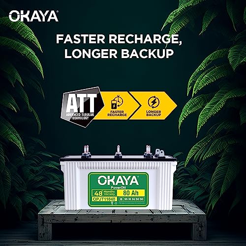 OKAYA PowerON OPJT11048 80Ah Jumbo Tubular Inverter Battery for Home, Office & Shops with Certified Extra Backup | Spillage Free & Low Maintenance Design | 48 Months Warranty