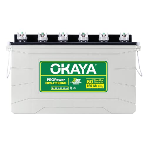 OKAYA PowerON OPSJT19060 160Ah Super Jumbo Tubular Advanced Battery for Home, Office & Shops | Robust & Compact Design | Extra Backup (XBD Technology) | 60 Months Total Warranty