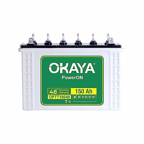 OKAYA PowerON OPTT18048 150Ah Tall Tubular Inverter Battery for Home, Office & Shops with Certified Extra Backup | Spillage Free & Low Maintenance Design | 48 Months Warranty